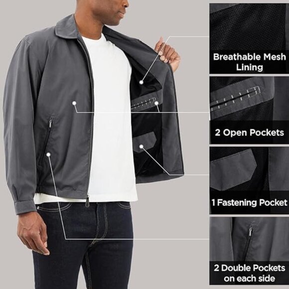 NWT -  London Fog Auburn Light Weight H20-Resistant Zip Front Golf Jacket - Iron - Picture 4 of 6